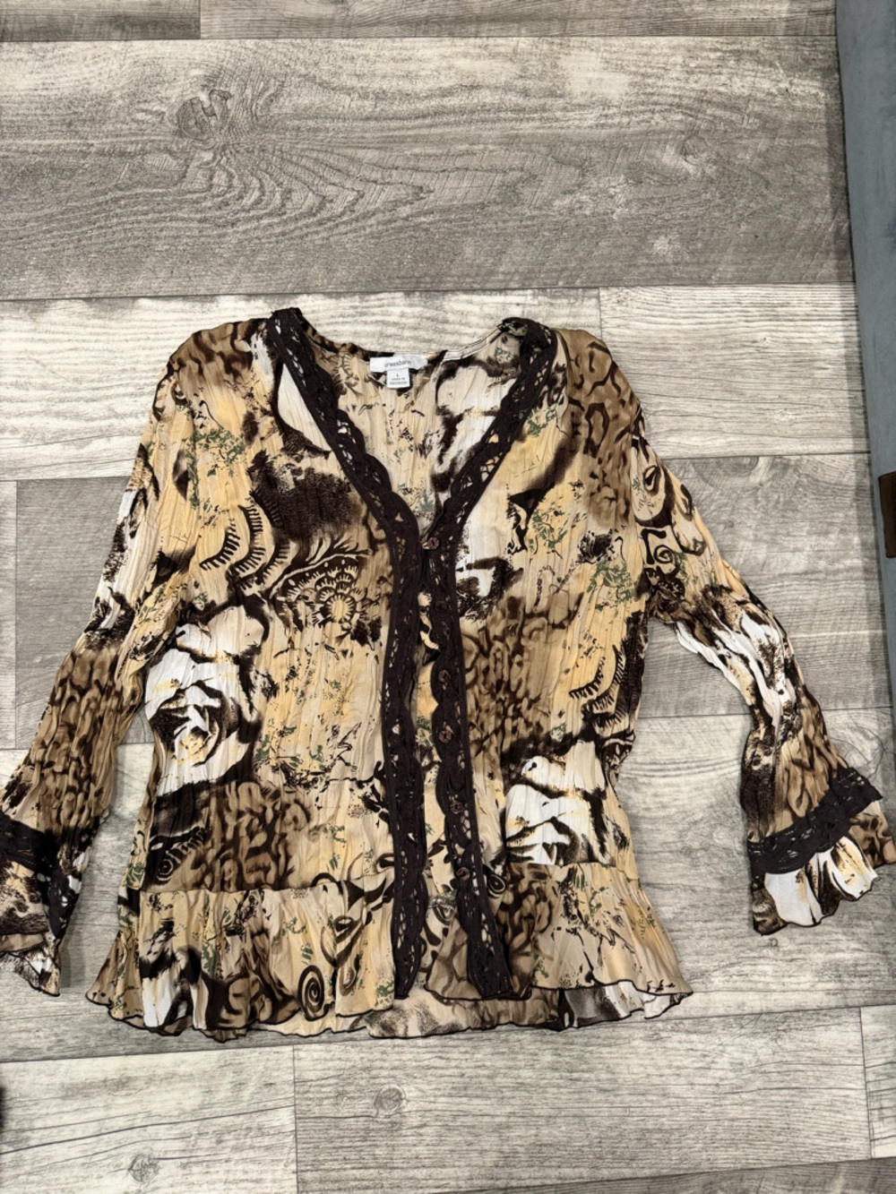 dressbarn Beige and Brown Printed Blouse